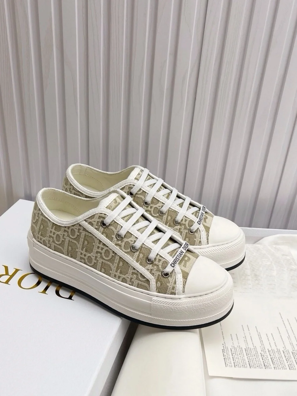 Dior Women’s Cream Canvas Low-Top Sneakers with White Trim